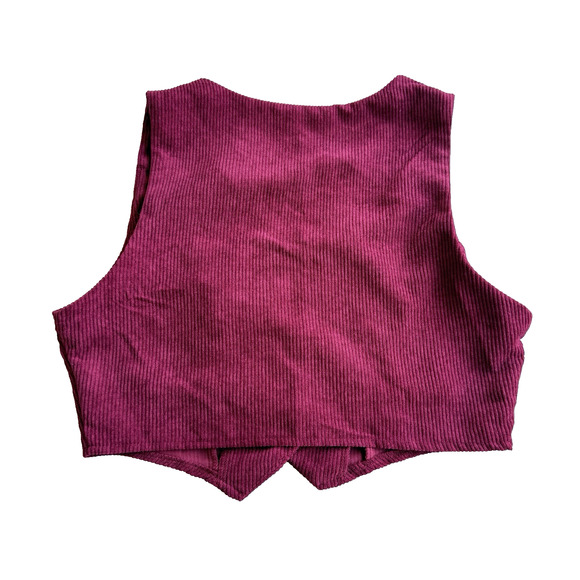 Shein Velvet Maroon Ribbed Sleeveless Vest Top Button Detail Petite Large - Picture 4 of 5
